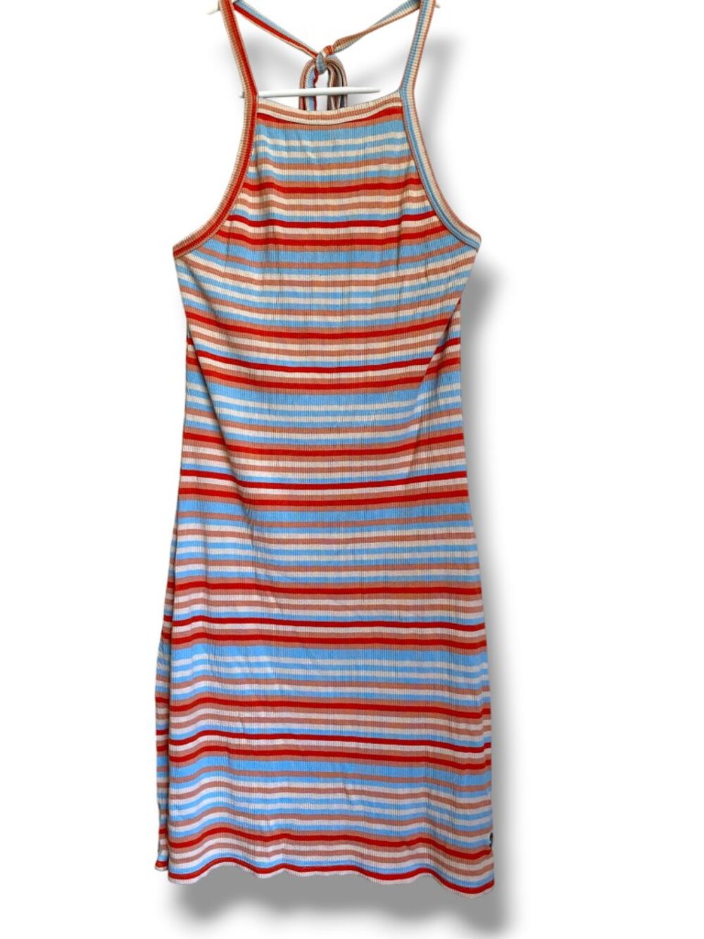 Roxy Striped Ribbed Halter Mini Dress Y2K Surf Orange Blue M